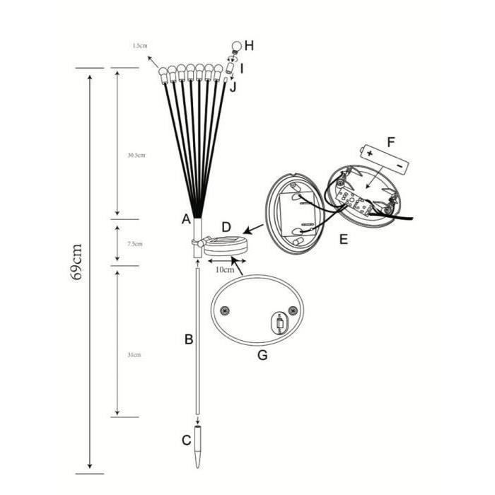 Decoration lumineuse solaire GALIX G4435 - Forme Bouquet - 8 LED - H69cm