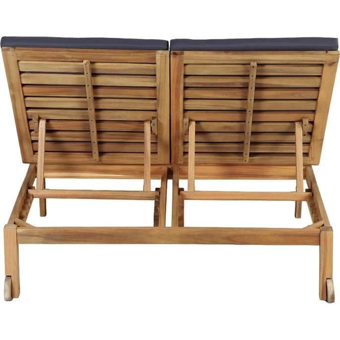 Bain de soleil double 2 personnes - Coloris : gris clair - En bois d'acacia FSC - BERGAME