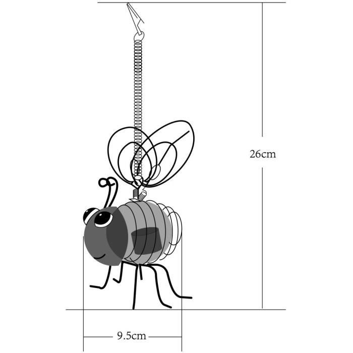 Lampe solaire Abeille - GALIX - 4 LED blanches - 8 heures d'éclairage - Métal et verre