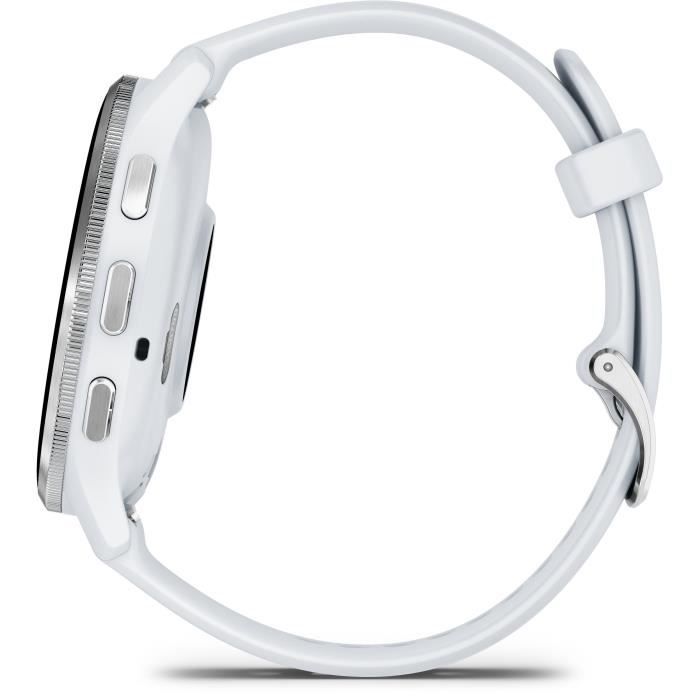 Montre GPS connectée - GARMIN - Venu 3 - WiFi - 35,4 mm (1,4) - Acier Silver, boîtier blanc et bracelet en silicone blanc