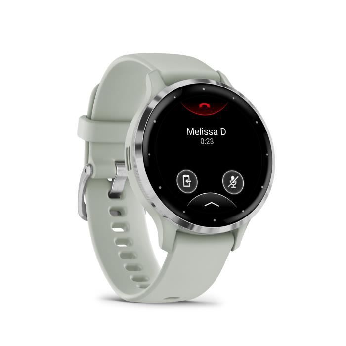 Montre GPS connectée - GARMIN - Venu 3S - 30,4mm (1,2) - Acier Silver, boîtier vert sauge et bracelet en silicone vert sauge