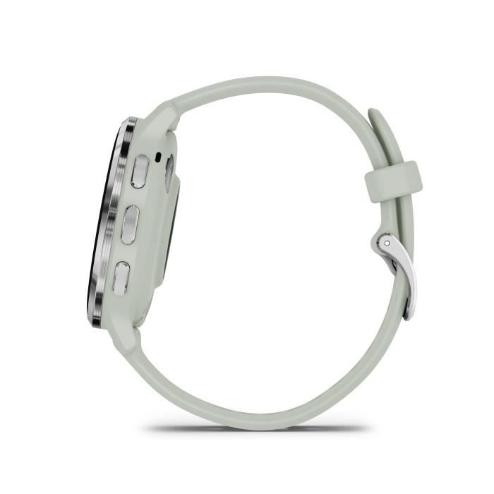 Montre GPS connectée - GARMIN - Venu 3S - 30,4mm (1,2) - Acier Silver, boîtier vert sauge et bracelet en silicone vert sauge