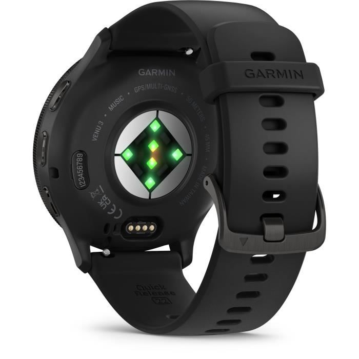 Montre GPS connectée - GARMIN - Venu 3 - WiFi - 35,4 mm (1,4) - Acier Gray, boîtier noir et bracelet en silicone noir