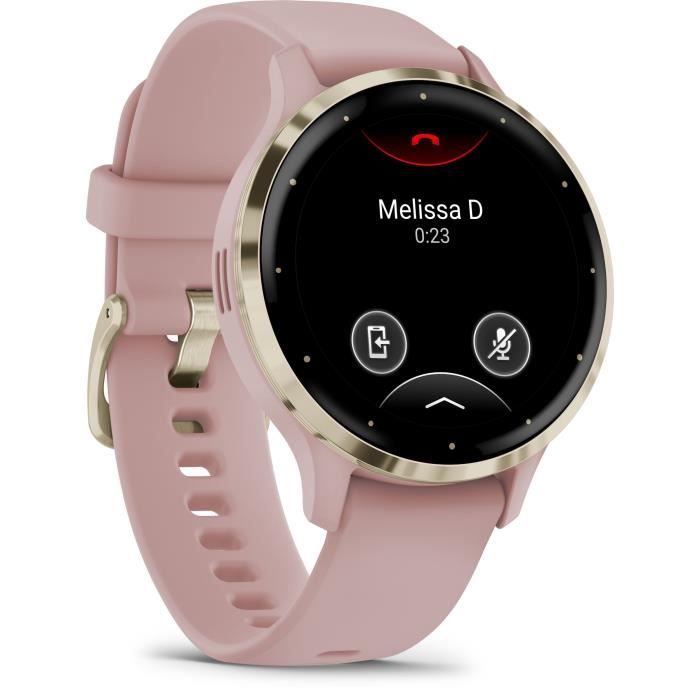 Montre GPS connectée - GARMIN - Venu 3S - 30,4mm (1,2) - Acier Soft Gold, boîtier rose et bracelet en silicone rose