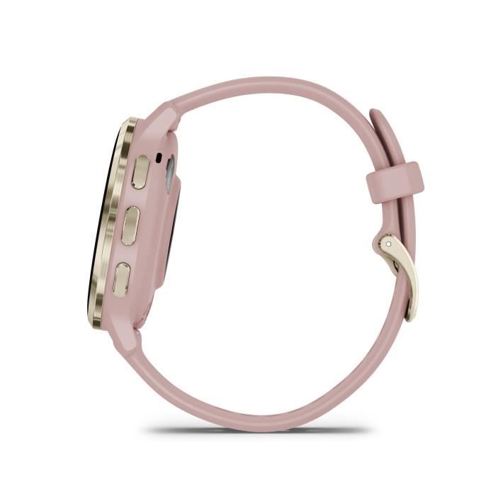 Montre GPS connectée - GARMIN - Venu 3S - 30,4mm (1,2) - Acier Soft Gold, boîtier rose et bracelet en silicone rose