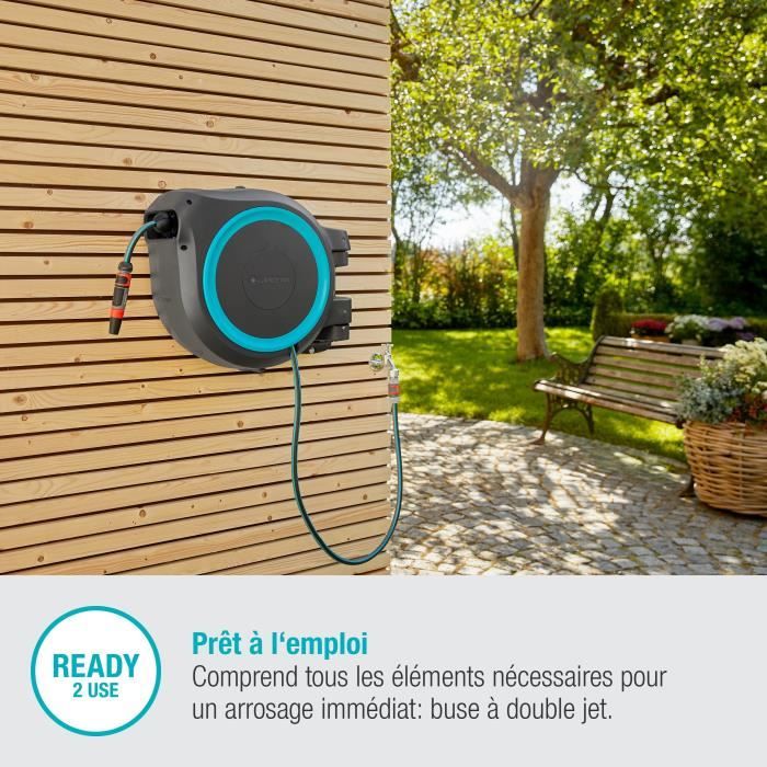 Dévidoir automatique mural RollUp XL GARDENA - Longueur 35m - Ø13mm - Kit complet - Garantie 5 ans