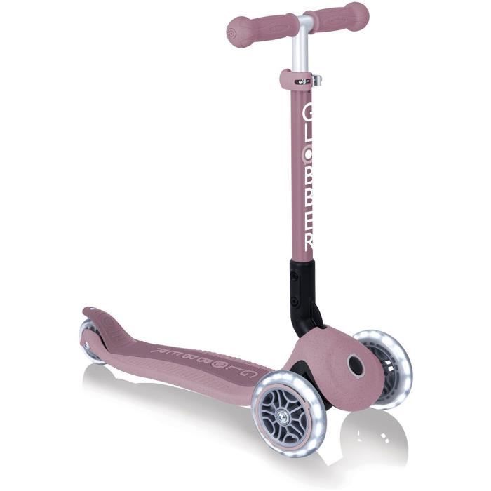 Trottinette 3 roues pliable - GLOBBER - JUNIOR LIGHTS ECOLOGIC - Rose Framboise - Lumineuses - Plastique recyclé - 2 a 6 ans - 50 Kg