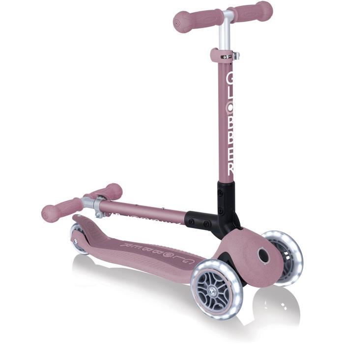 Trottinette 3 roues pliable - GLOBBER - JUNIOR LIGHTS ECOLOGIC - Rose Framboise - Lumineuses - Plastique recyclé - 2 a 6 ans - 50 Kg