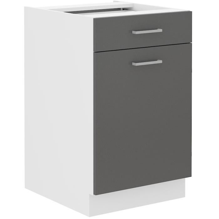 Meuble bas cuisine - 1 Porte 1 Tiroir - Décor Gris - L 50 x P 60 x H 86 cm - PREGO