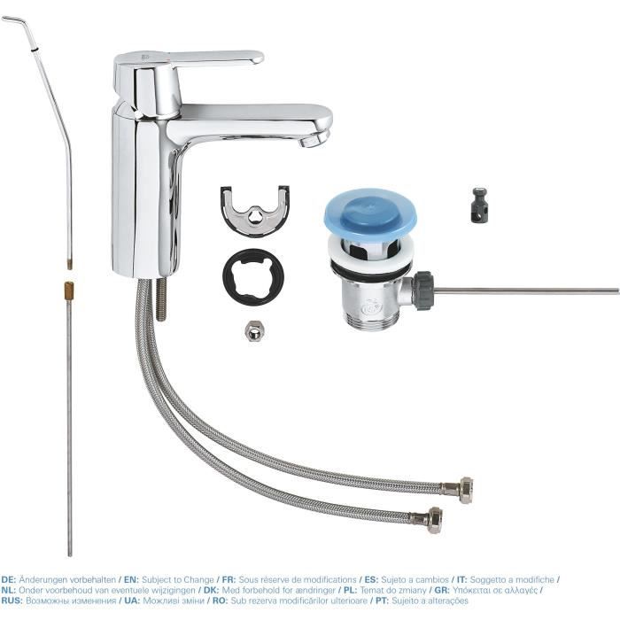 GROHE Robinet de salle de bains lavabo Get, tirette de vidage, bonde incluse, robinet mousseur économie d'eau, taille M, 23454000