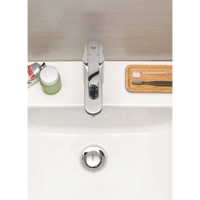 GROHE Robinet de salle de bains lavabo Get, tirette de vidage, bonde incluse, robinet mousseur économie d'eau, taille M, 23454000