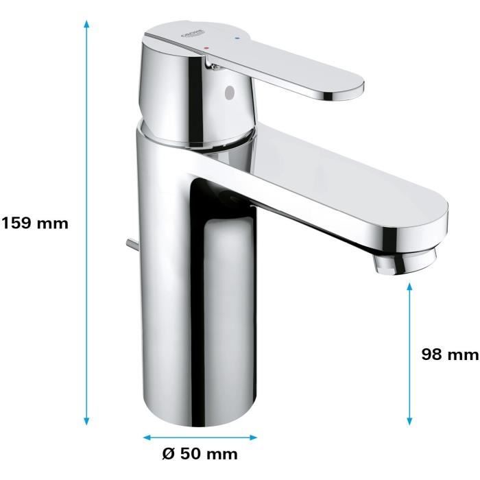 GROHE Robinet de salle de bains lavabo Get, tirette de vidage, bonde incluse, robinet mousseur économie d'eau, taille M, 23454000