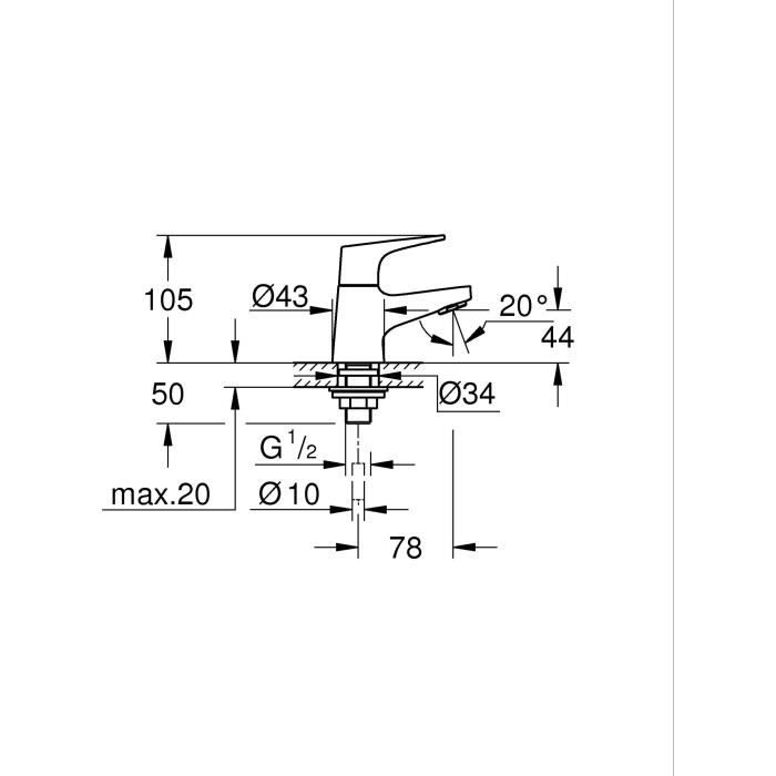 Robinet salle de bains monofluide GROHE Start Flow - Taille XS - Chromé - Economie d'eau