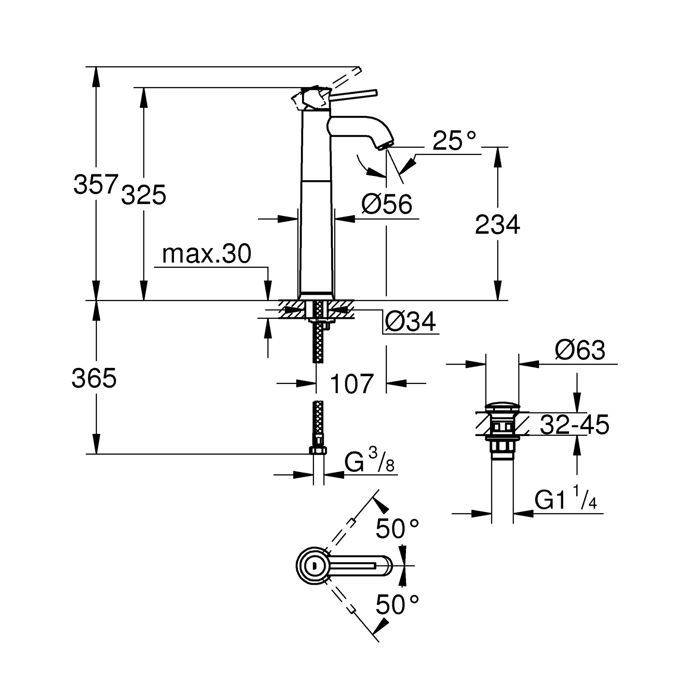 Mitigeur monocommande Lavabo Taille XL GROHE Start Classic Chromé