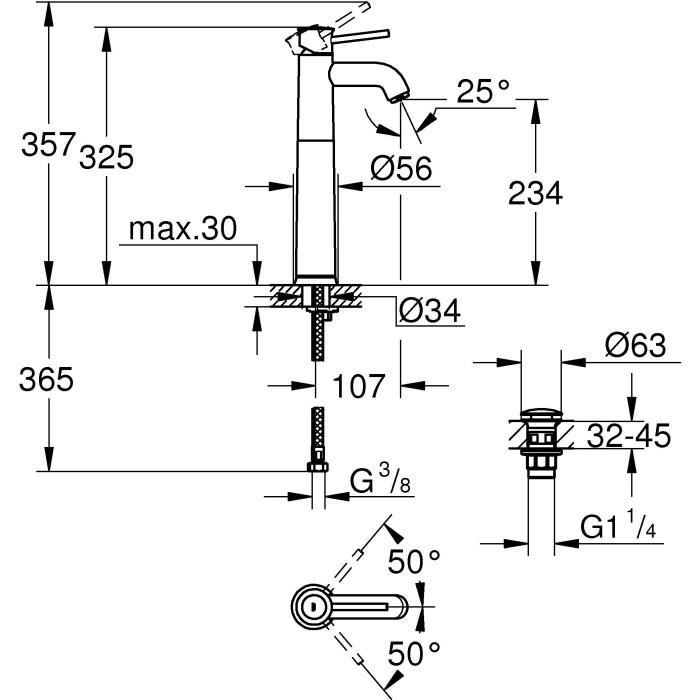 Mitigeur monocommande Lavabo Taille XL GROHE Start Classic Chromé