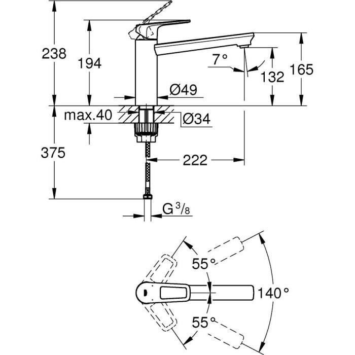 Mitigeur évier monocommande BauLoop 31706000 - GROHE - Bec tube pivotant médium - Rotation 140° - Chrome