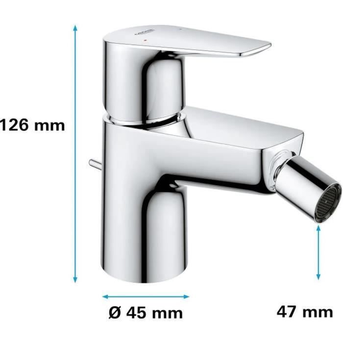 Mitigeur monocommande Bidet GROHE Start Edge - Tirette de vidage - Mousseur économique d'eau - Chromé