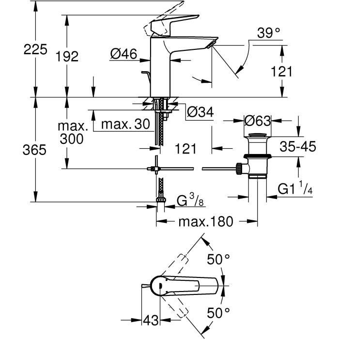 Mitigeur monocommande Lavabo GROHE - Taille M - Finition Chromé - Economie d'eau - Garantie 5 ans