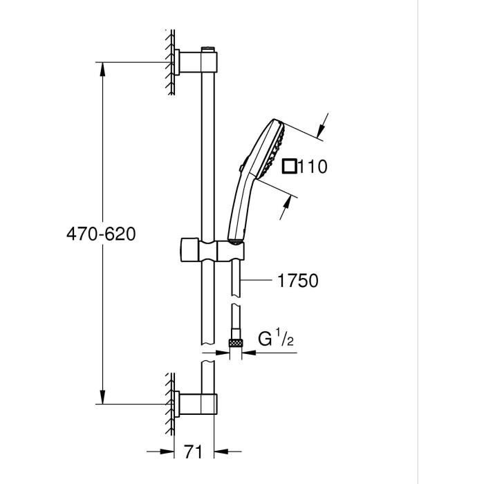 Pommeau de douche - GROHE Vitalio Comfort 110 26397001 - 2 jets (Pluie/Stimulant) - Sélection facile - Economie d'eau - Chromé