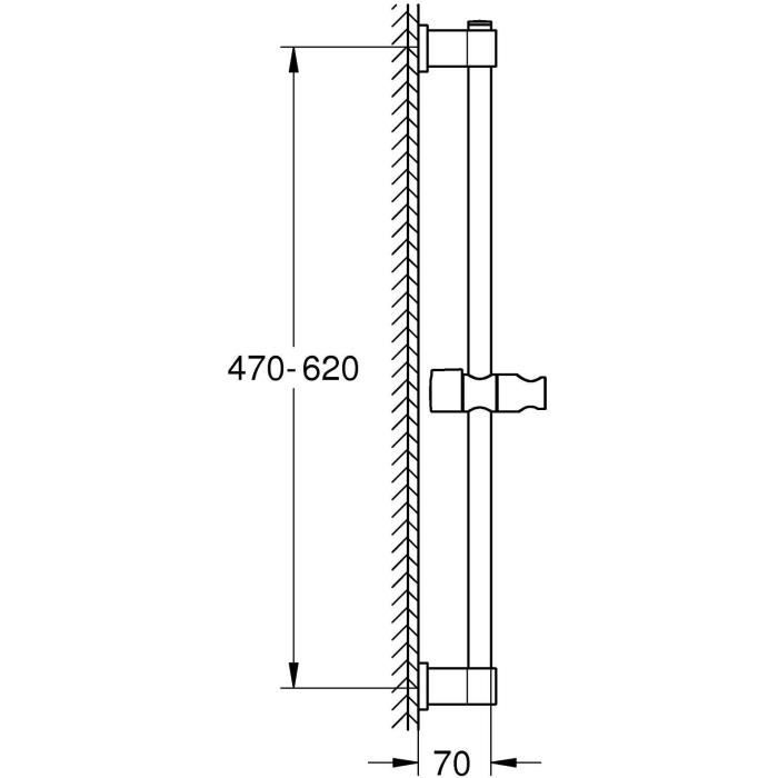 Barre de douche - GROHE Vitalio Universal 27724001 - 60cm - Ø 22 mm - Fixation supérieure réglable - A coller ou a visser - Chromé