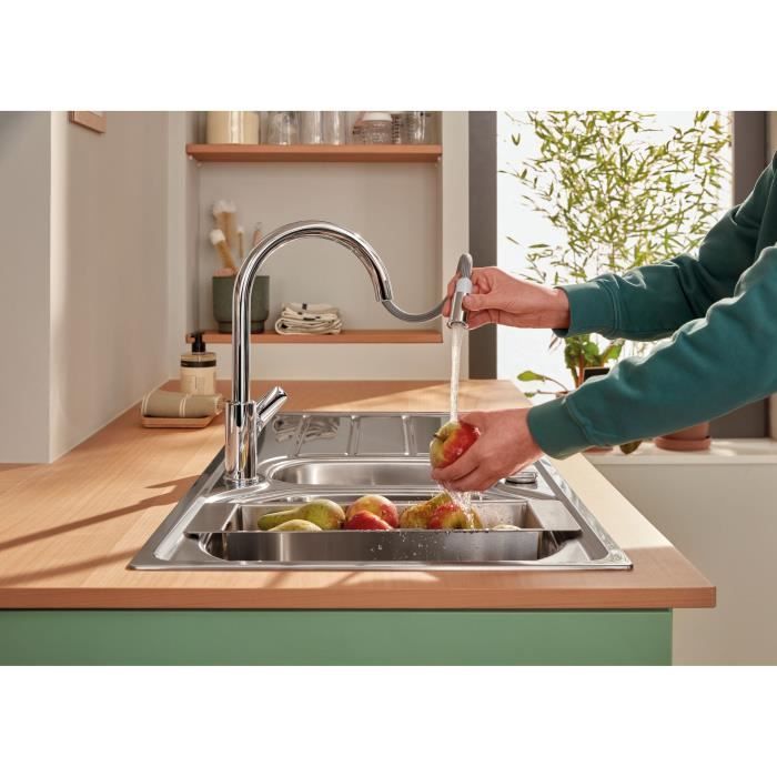 Robinet de cuisine - Mitigeur monocommande évier - Chromé - Bec haut en C - Mousseur extractible - GROHE StartEdge - 30550000