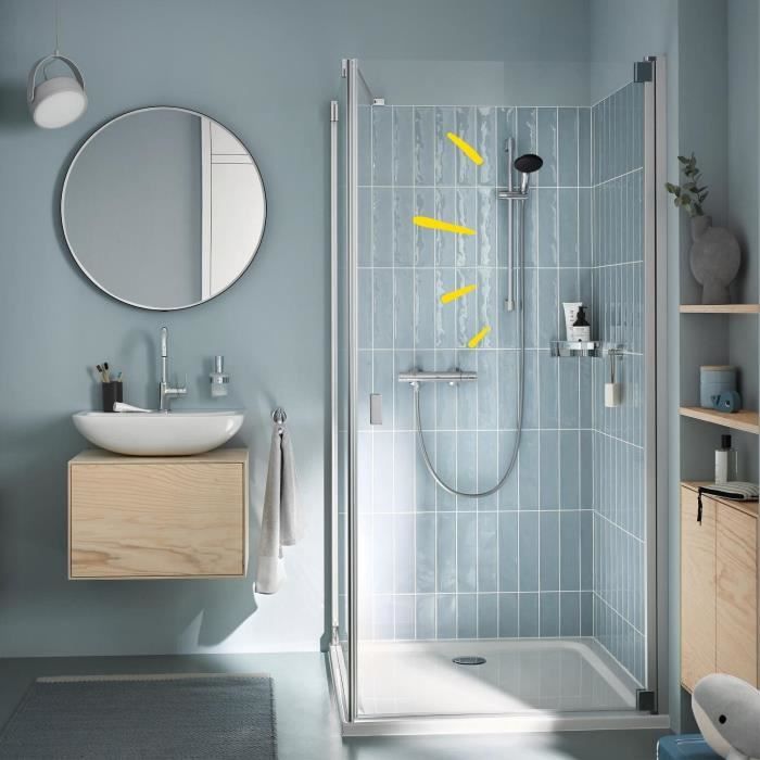 Ensemble de douche avec mitigeur thermostatique, pommeau 1 jet, barre 60cm et flexible - GROHE 34597001 - Economie d'eau - Chromé