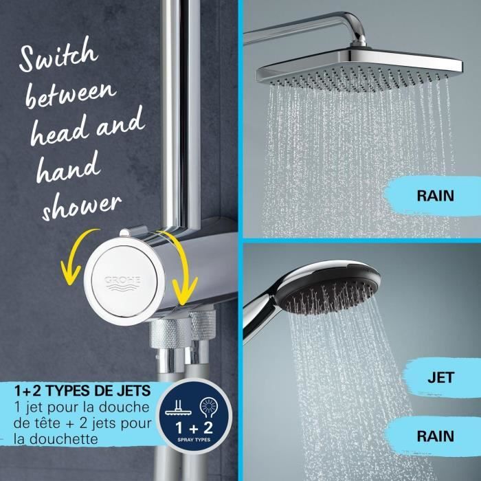 Colonne de douche avec inverseur manuel - Economie d'eau - GROHE Vitalio Comfort 250 - Chromé - 26698001