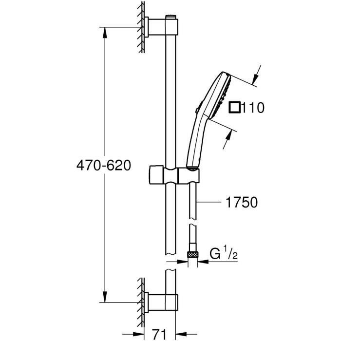 Ensemble de douche avec pommeau 2 jets, barre et flexible - GROHE Vitalio Comfort 110 26928001 - Sélection facile - Economie d'eau