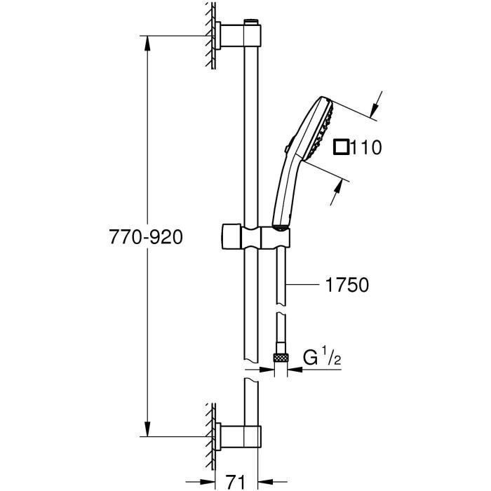 Ensemble de douche avec pommeau 3 jets, barre 90cm et flexible - GROHE Vitalio Comfort 110 26932001 - Economie d'eau - Chromé