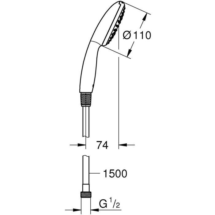 Ensemble flexible et pommeau de douche 1 jet (Pluie) - GROHE Vitalio Start 110 26720001 - Sélection facile - Economie d'eau