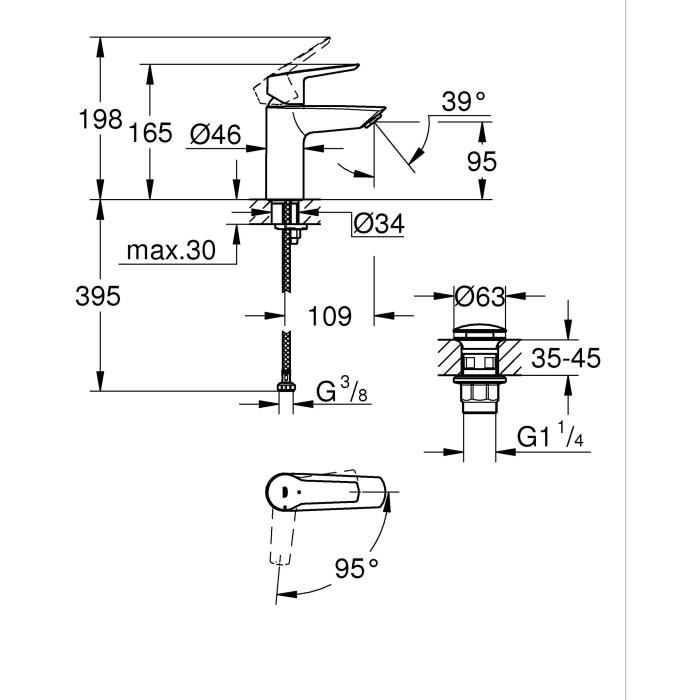 Mitigeur lavabo monocommande GROHE Start noir mat taille S économie d'eau