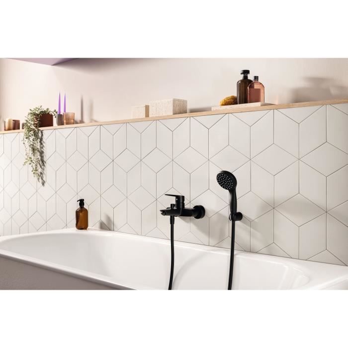 Mitigeur monocommande bain/douche - GROHE Start - Noir mat - Montage mural apparent - Inverseur automatique