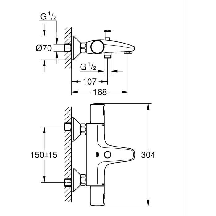 Mitigeur thermostatique bain/douche 1/2 - GROHE Precision Start - Noir mat - Economie d'eau