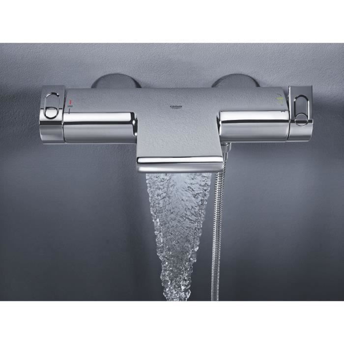 GROHE Mitigeur mural thermostatique bain/douche ½ Grohtherm 2000 34174001 - Jet cascade - Limiteur de température - Economie d'eau