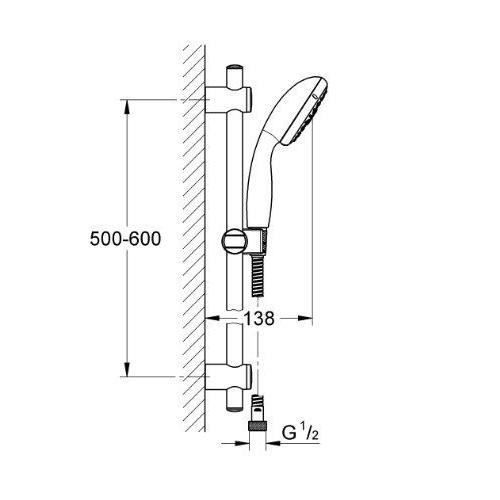 Ensemble de douche 3 jets avec barre - GROHE - Vitalio Start 100 - Chromé - Economie d'eau - 1,75 m