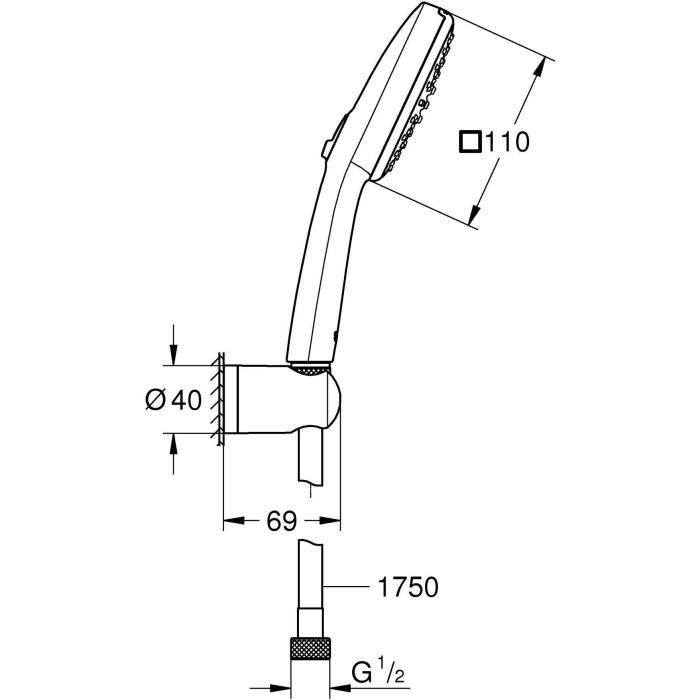 Ensemble de douche avec pommeau 2 jets, support et flexible - GROHE Vitalio Comfort 110 263992431 - Sélection facile -Economie d'eau