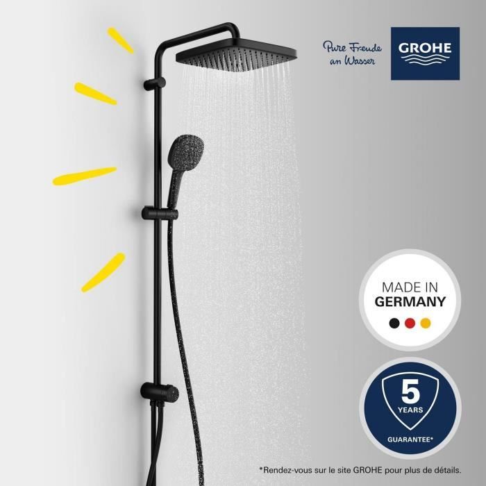 Colonne de douche avec inverseur manuel - Economie d'eau - GROHE Vitalio Comfort 250 - Noir Mat - 266982431