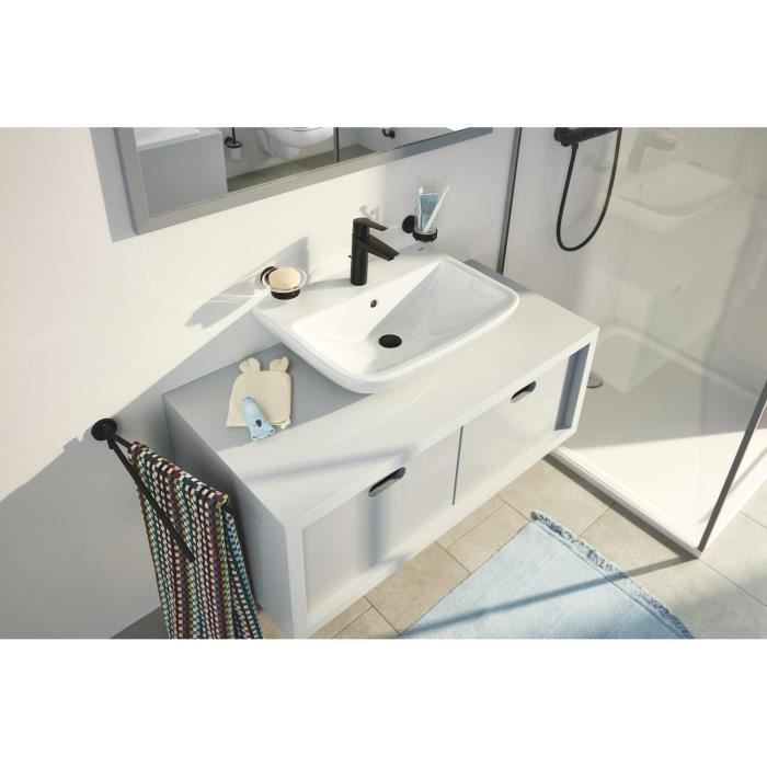 Mitigeur monocommande lavabo - GROHE Start - 234552432 - Noir mat - Taille M - Bec moyen - Economie d'eau - Tirette et vidage