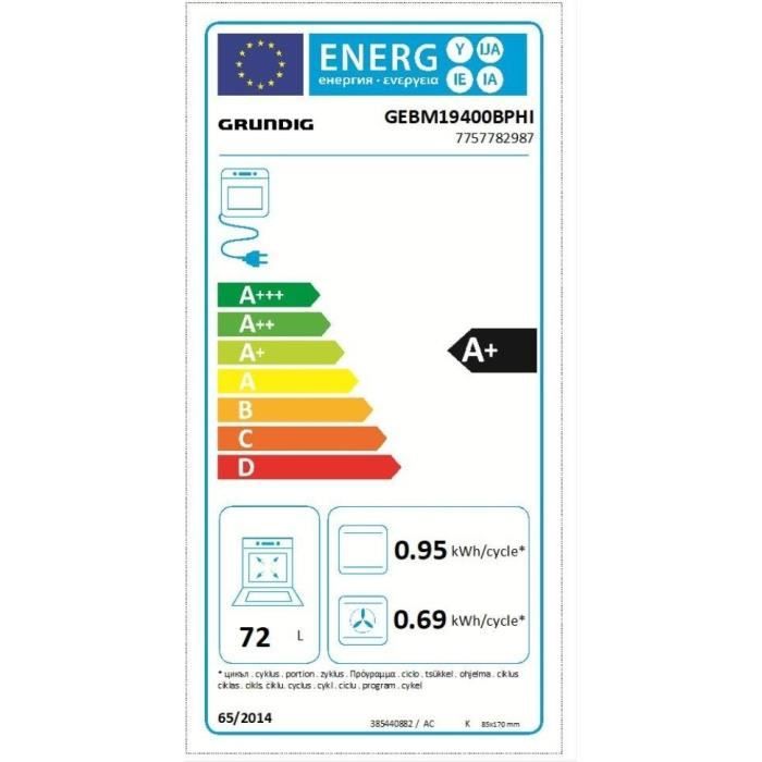 Four encastrable pyrolyse GRUNDIG - GEBM19400BPHI - inox - porte froide - 72 L