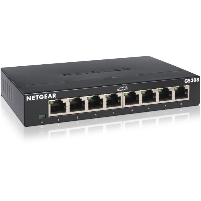 NETGEAR GS308-300PES Switch Ethernet Métal 8 ports Gigabit (10/100/1000)