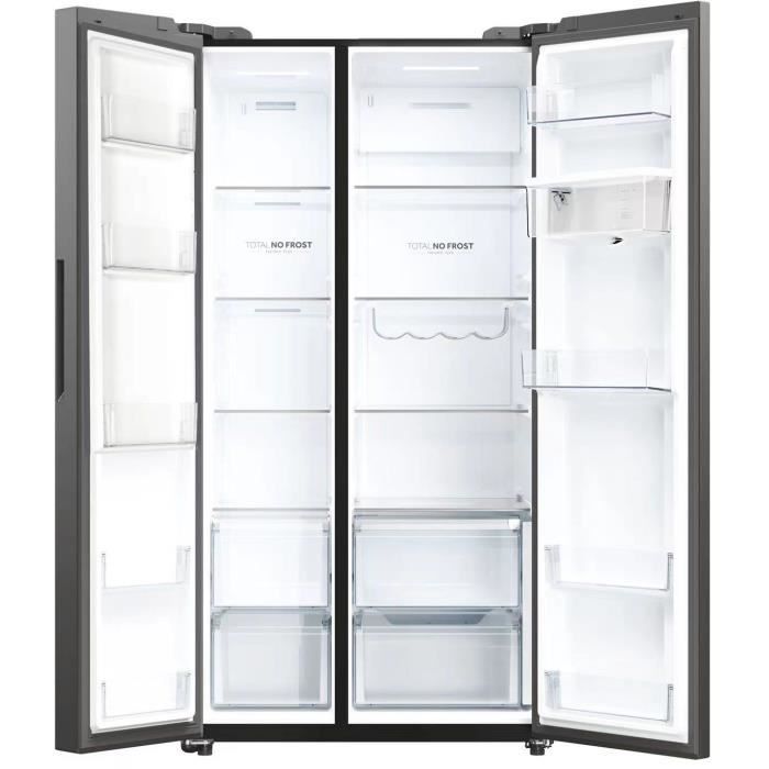 Réfrigérateur américain - HAIER - HSW59F18DWMM - 601L -Distributeur d'eau - Classe D - 177,5 x 90,5 x 71,7 cm - Inox