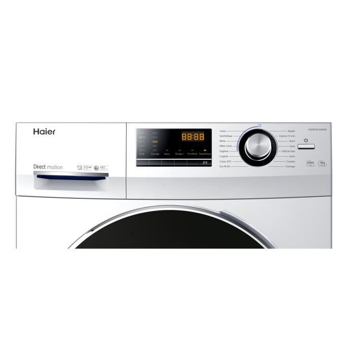 Lave-linge hublot HAIER HW90-B14636N-FR - 9 kg - Direct drive - 1400 trs/min - Classe A  - 16 programmes - Blanc