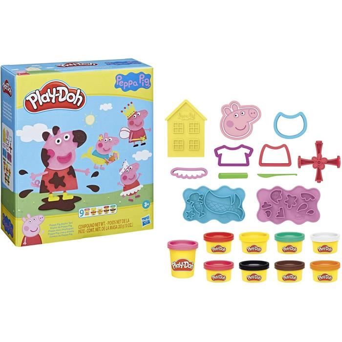 PLAY-DOH - Styles de Peppa Pig avec 9 Pots de pâte a modeler atoxique - 11 accessoires - jouet pour enfants - des 3 ans - Les héros