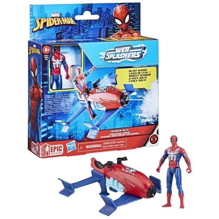 Coffret Spider-Man Hydro-Jet, figurine avec véhicule, Marvel Spider-Man, Epic Hero Series Web Splashers