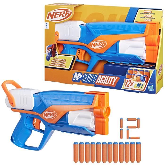 NERF blaster Agility N Series, 12 fléchettes Nerf N1 uniquement pour les blasters Nerf N Series, barillet 6 fléchettes, jeux d'extér