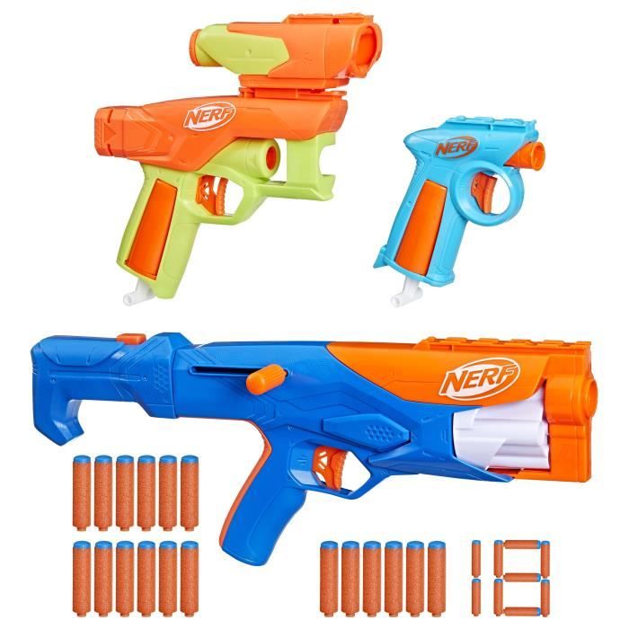 NERF Pack 3 blasters N Series Gear Up, pistolet a fléchettes, 18 fléchettes Nerf N1 compatibles uniquement avec les blasters Nerf N