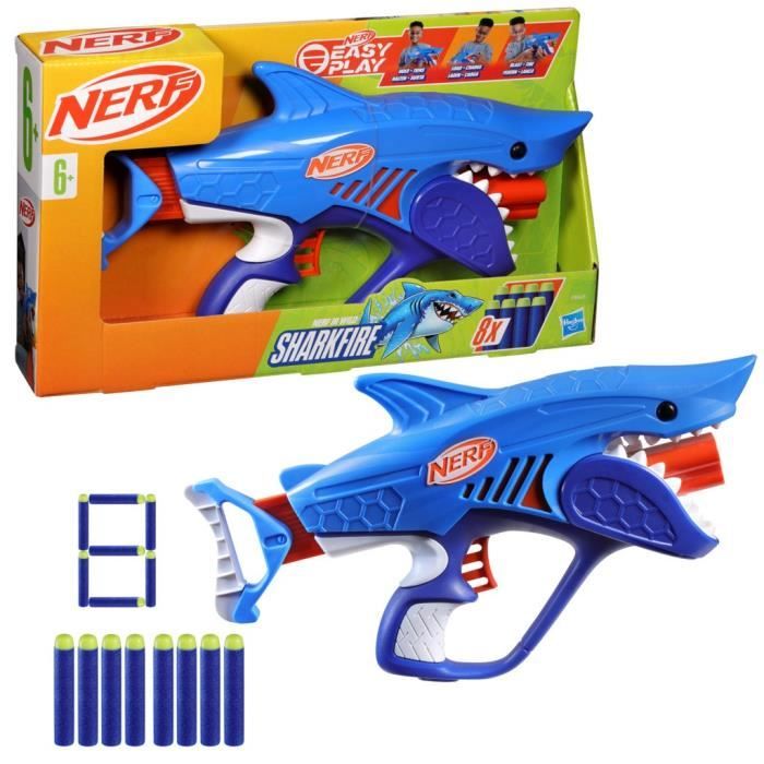 Nerf Junior Wild blaster Sharkfire, facile a utiliser, 8 fléchettes Nerf Elite, a partir de 6 ans