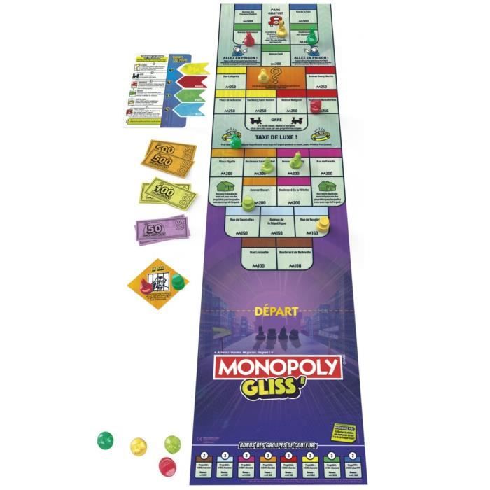 Monopoly Gliss', Jeu de Groupe Familial pour Enfants, Ados et Adultes, a partir de 8 Ans, 2 a 8 Joueurs, 20 Minutes en Moyenne, Jeu