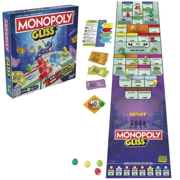 Monopoly Gliss', Jeu de Groupe Familial pour Enfants, Ados et Adultes, a partir de 8 Ans, 2 a 8 Joueurs, 20 Minutes en Moyenne, Jeu