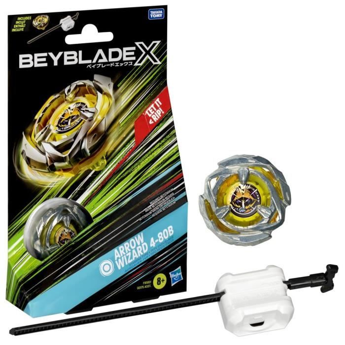 Beyblade X, Starter Pack Arrow Wizard 4-80B avec toupie de compétition a rotation droite de type endurance et lanceur, a partir de 8